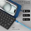 imageCACOE Wireless Keyboard with Stand Mini Keyboard for Cell Phone UltraSlim Portable Foldable DualChannel QWERTY with Stand Holder for Smartphone and More iOS Android Windows Greyblue