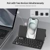 imageCACOE Wireless Keyboard with Stand Mini Keyboard for Cell Phone UltraSlim Portable Foldable DualChannel QWERTY with Stand Holder for Smartphone and More iOS Android Windows Greyblack