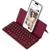 imageCACOE Wireless Keyboard with Stand Mini Keyboard for Cell Phone UltraSlim Portable Foldable DualChannel QWERTY with Stand Holder for Smartphone and More iOS Android Windows GreyWine Red