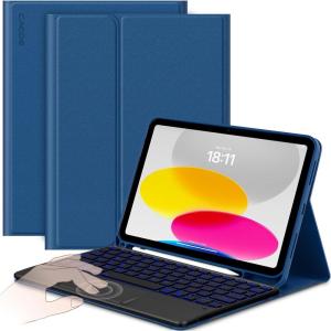 imageCACOE Case Keyboard Compatible with iPad 11th A16  10th Generation Keyboard Compatible with iPad 11109 inch 20252022 with Touchpad 7Color Lighting Detachable Wireless Navy BlueNavy Blue