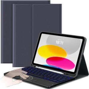 imageCACOE Case Keyboard Compatible with iPad 11th A16  10th Generation Keyboard Compatible with iPad 11109 inch 20252022 with Touchpad 7Color Lighting Detachable Wireless Grey