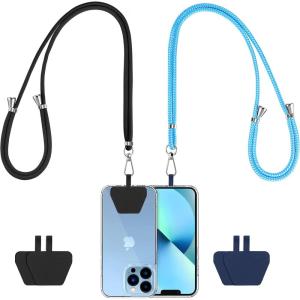 imageCACOE Cell Phone Lanyard 2 Pcs1 Pcs Adjustable Neck Strap1 Pcs Wrist Strap 2 Pcs Pads Universal Crossbody Multifuctional Compatible with Most SmartphonesBlackBlackbright Blue