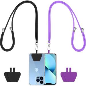 imageCACOE Cell Phone Lanyard 2 Pcs1 Pcs Adjustable Neck Strap1 Pcs Wrist Strap 2 Pcs Pads Universal Crossbody Multifuctional Compatible with Most SmartphonesBlackBlackdark Purple