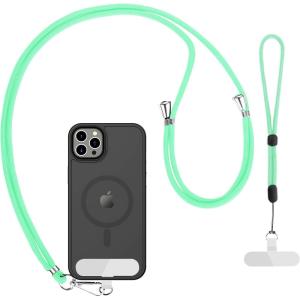 imageCACOE Cell Phone Lanyard 2 Pcs1 Pcs Adjustable Neck Strap1 Pcs Wrist Strap 2 Pcs Pads Universal Crossbody Multifuctional Compatible with Most SmartphonesBlackLight Green