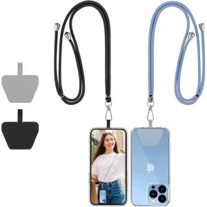 imageCACOE Cell Phone Lanyard 2 Pcs1 Pcs Adjustable Neck Strap1 Pcs Wrist Strap 2 Pcs Pads Universal Crossbody Multifuctional Compatible with Most SmartphonesBlackBlacklight Blue