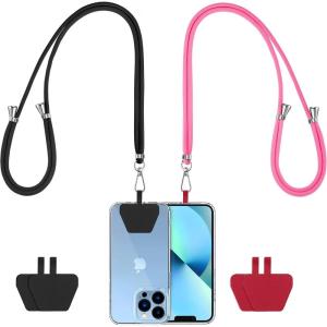 imageCACOE Cell Phone Lanyard 2 Pcs1 Pcs Adjustable Neck Strap1 Pcs Wrist Strap 2 Pcs Pads Universal Crossbody Multifuctional Compatible with Most SmartphonesBlackBlackrose Red