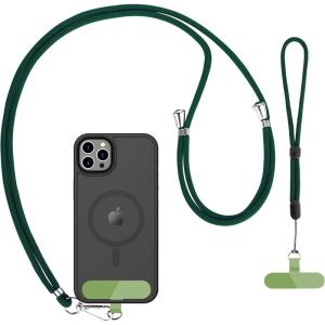 imageCACOE Cell Phone Lanyard 2 Pcs1 Pcs Adjustable Neck Strap1 Pcs Wrist Strap 2 Pcs Pads Universal Crossbody Multifuctional Compatible with Most SmartphonesBlackDark Green