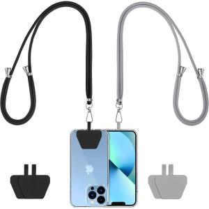 imageCACOE Cell Phone Lanyard 2 Pcs1 Pcs Adjustable Neck Strap1 Pcs Wrist Strap 2 Pcs Pads Universal Crossbody Multifuctional Compatible with Most SmartphonesBlackBlacklight Gray