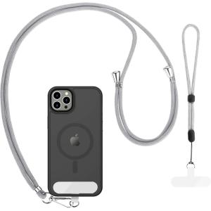 imageCACOE Cell Phone Lanyard 2 Pcs1 Pcs Adjustable Neck Strap1 Pcs Wrist Strap 2 Pcs Pads Universal Crossbody Multifuctional Compatible with Most SmartphonesBlackGray