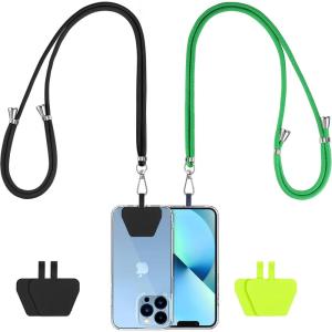 imageCACOE Cell Phone Lanyard 2 Pcs1 Pcs Adjustable Neck Strap1 Pcs Wrist Strap 2 Pcs Pads Universal Crossbody Multifuctional Compatible with Most SmartphonesBlackBlackdark Green