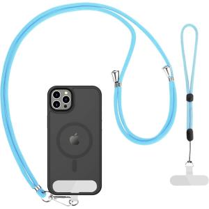 imageCACOE Cell Phone Lanyard 2 Pcs1 Pcs Adjustable Neck Strap1 Pcs Wrist Strap 2 Pcs Pads Universal Crossbody Multifuctional Compatible with Most SmartphonesBlackLight Blue
