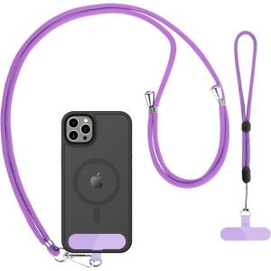 imageCACOE Cell Phone Lanyard 2 Pcs1 Pcs Adjustable Neck Strap1 Pcs Wrist Strap 2 Pcs Pads Universal Crossbody Multifuctional Compatible with Most SmartphonesBlackDark Purple