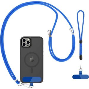 imageCACOE Cell Phone Lanyard 2 Pcs1 Pcs Adjustable Neck Strap1 Pcs Wrist Strap 2 Pcs Pads Universal Crossbody Multifuctional Compatible with Most SmartphonesBlackDark Blue