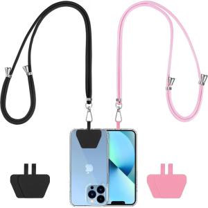 imageCACOE Cell Phone Lanyard 2 Pcs1 Pcs Adjustable Neck Strap1 Pcs Wrist Strap 2 Pcs Pads Universal Crossbody Multifuctional Compatible with Most SmartphonesBlackBlackbright Pink