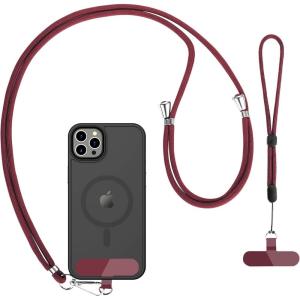 imageCACOE Cell Phone Lanyard 2 Pcs1 Pcs Adjustable Neck Strap1 Pcs Wrist Strap 2 Pcs Pads Universal Crossbody Multifuctional Compatible with Most SmartphonesBlackDark Red