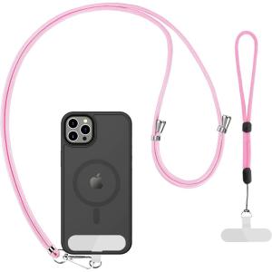 imageCACOE Cell Phone Lanyard 2 Pcs1 Pcs Adjustable Neck Strap1 Pcs Wrist Strap 2 Pcs Pads Universal Crossbody Multifuctional Compatible with Most SmartphonesBlackLight Pink