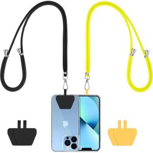 imageCACOE Cell Phone Lanyard 2 Pcs1 Pcs Adjustable Neck Strap1 Pcs Wrist Strap 2 Pcs Pads Universal Crossbody Multifuctional Compatible with Most SmartphonesBlackBlackyellow