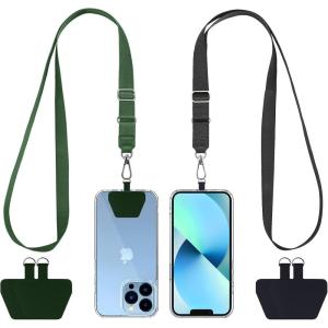 imageCACOE Phone Lanyard 2 Pack2 Adjustable Neck Strap2 Phone PatchesUniversal Cell Phone Multifuctional Patch Lanyards Compatible with Most SmartphonesBlackGrayBlackdark Green