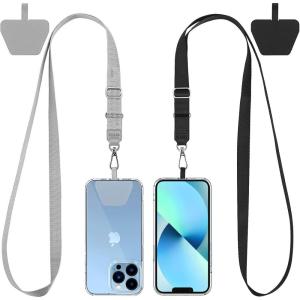 imageCACOE Phone Lanyard 2 Pack2 Adjustable Neck Strap2 Phone PatchesUniversal Cell Phone Multifuctional Patch Lanyards Compatible with Most SmartphonesBlackGrayBlackgray 2