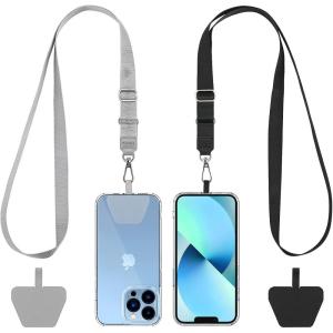 imageCACOE Phone Lanyard 2 Pack2 Adjustable Neck Strap2 Phone PatchesUniversal Cell Phone Multifuctional Patch Lanyards Compatible with Most SmartphonesBlackGrayBlackgray