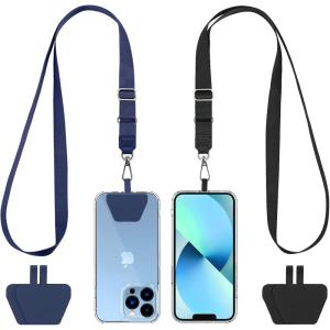 imageCACOE Phone Lanyard 2 Pack2 Adjustable Neck Strap2 Phone PatchesUniversal Cell Phone Multifuctional Patch Lanyards Compatible with Most SmartphonesBlackGrayBlackdark Blue