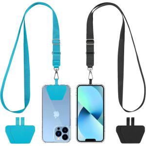 imageCACOE Phone Lanyard 2 Pack2 Adjustable Neck Strap2 Phone PatchesUniversal Cell Phone Multifuctional Patch Lanyards Compatible with Most SmartphonesBlackGrayBlacklight Blue