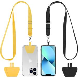 imageCACOE Phone Lanyard 2 Pack2 Adjustable Neck Strap2 Phone PatchesUniversal Cell Phone Multifuctional Patch Lanyards Compatible with Most SmartphonesBlackGrayBlackyellow