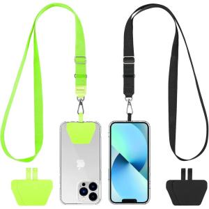 imageCACOE Phone Lanyard 2 Pack2 Adjustable Neck Strap2 Phone PatchesUniversal Cell Phone Multifuctional Patch Lanyards Compatible with Most SmartphonesBlackGrayBlackgreen