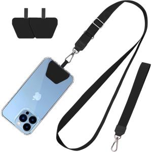 imageCACOE Phone Lanyard 2 Pcs1 Pcs Adjustable Neck Strap1 Pcs Wrist Strap2 PadsUniversal Crossbody Multifuctional Cell Phone Lanyards Compatible with Most SmartphonesBlackBlack
