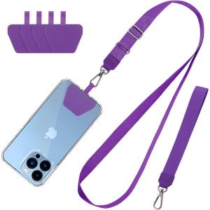 imageCACOE Phone Lanyard 2 Pcs1 Pcs Adjustable Neck Strap1 Pcs Wrist Strap2 PadsUniversal Crossbody Multifuctional Cell Phone Lanyards Compatible with Most SmartphonesBlackPurple
