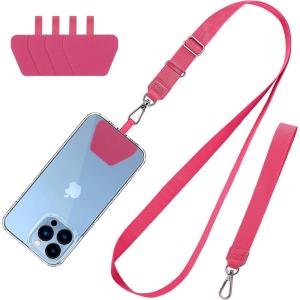 imageCACOE Phone Lanyard 2 Pcs1 Pcs Adjustable Neck Strap1 Pcs Wrist Strap2 PadsUniversal Crossbody Multifuctional Cell Phone Lanyards Compatible with Most SmartphonesBlackLight Red
