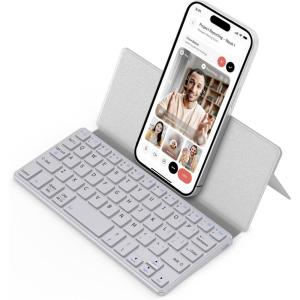imageCACOE Wireless Keyboard with Stand Mini Keyboard for Cell Phone UltraSlim Portable Foldable DualChannel QWERTY with Stand Holder for Smartphone and More iOS Android Windows GreyGrey2
