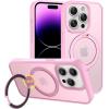 imageCACOE Magnetic Case for iPhone 13 Pro 61 inch with 360 Rotatable Ring Stand Compatible with MagSafe Car Phone Mount Cases Cover Phone Holder for Desk MeetingVideosMatte BlackPink