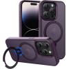 imageCACOE Magnetic Case for iPhone 13 Pro 61 inch with 360 Rotatable Ring Stand Compatible with MagSafe Car Phone Mount Cases Cover Phone Holder for Desk MeetingVideosMatte BlackDark Purple
