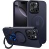 imageCACOE Magnetic Case for iPhone 13 Pro 61 inch with 360 Rotatable Ring Stand Compatible with MagSafe Car Phone Mount Cases Cover Phone Holder for Desk MeetingVideosMatte BlackDark Blue