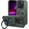 imageCACOE Magnetic Case for iPhone 13 Pro 61 inch with 360 Rotatable Ring Stand Compatible with MagSafe Car Phone Mount Cases Cover Phone Holder for Desk MeetingVideosMatte BlackDark Green