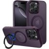 imageCACOE Magnetic Case for iPhone 13 Pro 61 inch with 360 Rotatable Ring Stand Compatible with MagSafe Car Phone Mount Cases Cover Phone Holder for Desk MeetingVideosMatte BlackDark Purple
