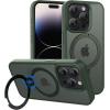imageCACOE Magnetic Case for iPhone 13 Pro 61 inch with 360 Rotatable Ring Stand Compatible with MagSafe Car Phone Mount Cases Cover Phone Holder for Desk MeetingVideosMatte BlackDark Green