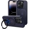 imageCACOE Magnetic Case for iPhone 13 Pro 61 inch with 360 Rotatable Ring Stand Compatible with MagSafe Car Phone Mount Cases Cover Phone Holder for Desk MeetingVideosMatte BlackDark Blue
