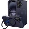 imageCACOE Magnetic Case for iPhone 13 Pro 61 inch with 360 Rotatable Ring Stand Compatible with MagSafe Car Phone Mount Cases Cover Phone Holder for Desk MeetingVideosMatte BlackDark Blue