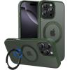 imageCACOE Magnetic Case for iPhone 13 Pro 61 inch with 360 Rotatable Ring Stand Compatible with MagSafe Car Phone Mount Cases Cover Phone Holder for Desk MeetingVideosMatte BlackDark Green