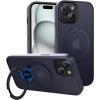 imageCACOE Magnetic Case for iPhone 15 61 inch with 360 Rotatable Ring Stand Compatible with MagSafe Car Phone Mount Cases Cover Phone Holder for Desk MeetingVideos Matte BlackDark Blue