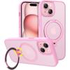 imageCACOE Magnetic Case for iPhone 15 61 inch with 360 Rotatable Ring Stand Compatible with MagSafe Car Phone Mount Cases Cover Phone Holder for Desk MeetingVideos Matte BlackPink