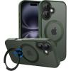 imageCACOE Magnetic Case for iPhone 15 61 inch with 360 Rotatable Ring Stand Compatible with MagSafe Car Phone Mount Cases Cover Phone Holder for Desk MeetingVideos Matte BlackDark Green