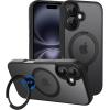 imageCACOE Magnetic Case for iPhone 15 61 inch with 360 Rotatable Ring Stand Compatible with MagSafe Car Phone Mount Cases Cover Phone Holder for Desk MeetingVideos Matte BlackMatte Black