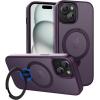 imageCACOE Magnetic Case for iPhone 15 61 inch with 360 Rotatable Ring Stand Compatible with MagSafe Car Phone Mount Cases Cover Phone Holder for Desk MeetingVideos Matte BlackDark Purple