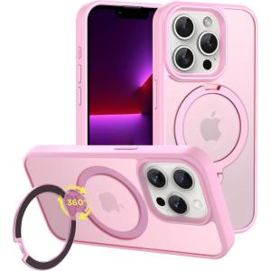 imageCACOE Magnetic Case for iPhone 13 Pro 61 inch with 360 Rotatable Ring Stand Compatible with MagSafe Car Phone Mount Cases Cover Phone Holder for Desk MeetingVideosMatte BlackPink