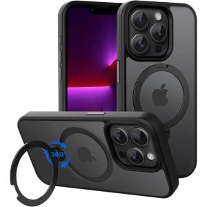 imageCACOE Magnetic Case for iPhone 13 Pro 61 inch with 360 Rotatable Ring Stand Compatible with MagSafe Car Phone Mount Cases Cover Phone Holder for Desk MeetingVideosMatte BlackMatte Black