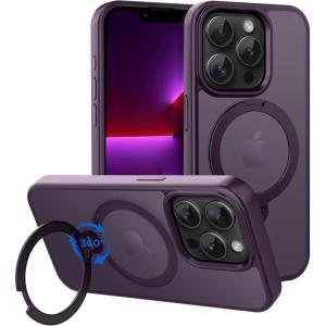 imageCACOE Magnetic Case for iPhone 13 Pro 61 inch with 360 Rotatable Ring Stand Compatible with MagSafe Car Phone Mount Cases Cover Phone Holder for Desk MeetingVideosMatte BlackDark Purple