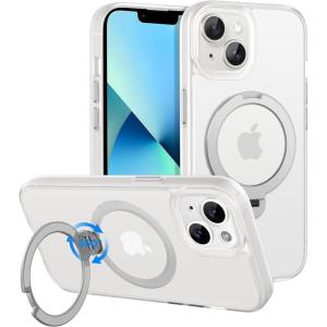 imageCACOE Magnetic Case for iPhone 15 61 inch with 360 Rotatable Ring Stand Compatible with MagSafe Car Phone Mount Cases Cover Phone Holder for Desk MeetingVideos Matte BlackMatte White